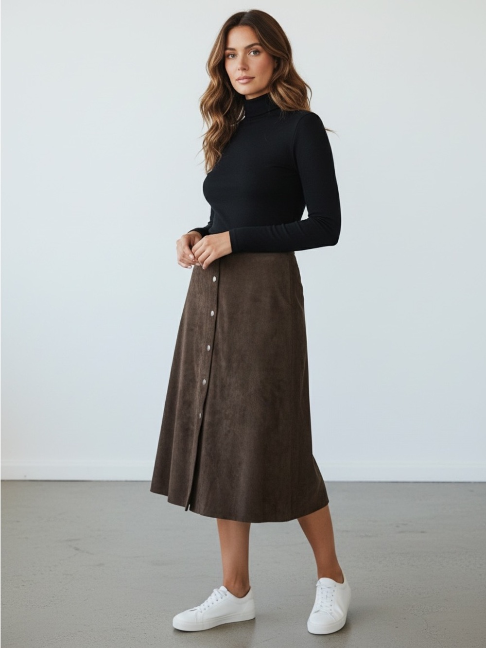 BANANA REPUBLIC | Vintage Y2K Genuine Suede Brown Button-Front A-Line Skirt 8 - Picture 3 of 12